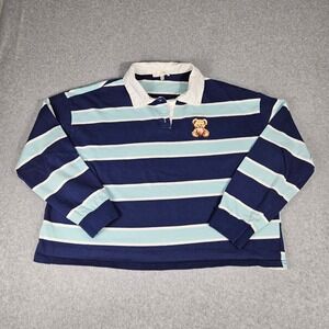 Riley & James Navy Blue Striped Teddy Bear Rugby Shirt Large Cropped